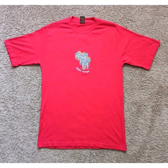 Vintage Jambo Kenya T-Shirt Men's Large Red Elephant Embroidered Short Sleeve - Picture 1 of 7